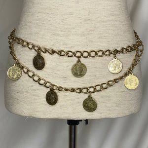 Vintage Layered Gold Tone Coin Chain Adjust Belt. Can wear as a necklace too